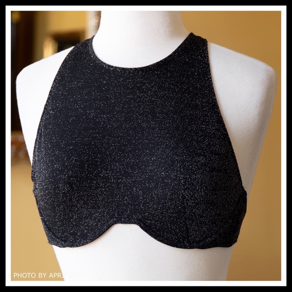 FREE PEOPLE SPARKLE BLACK CROP TOP BRALETTE A2C - Picture 2 of 8